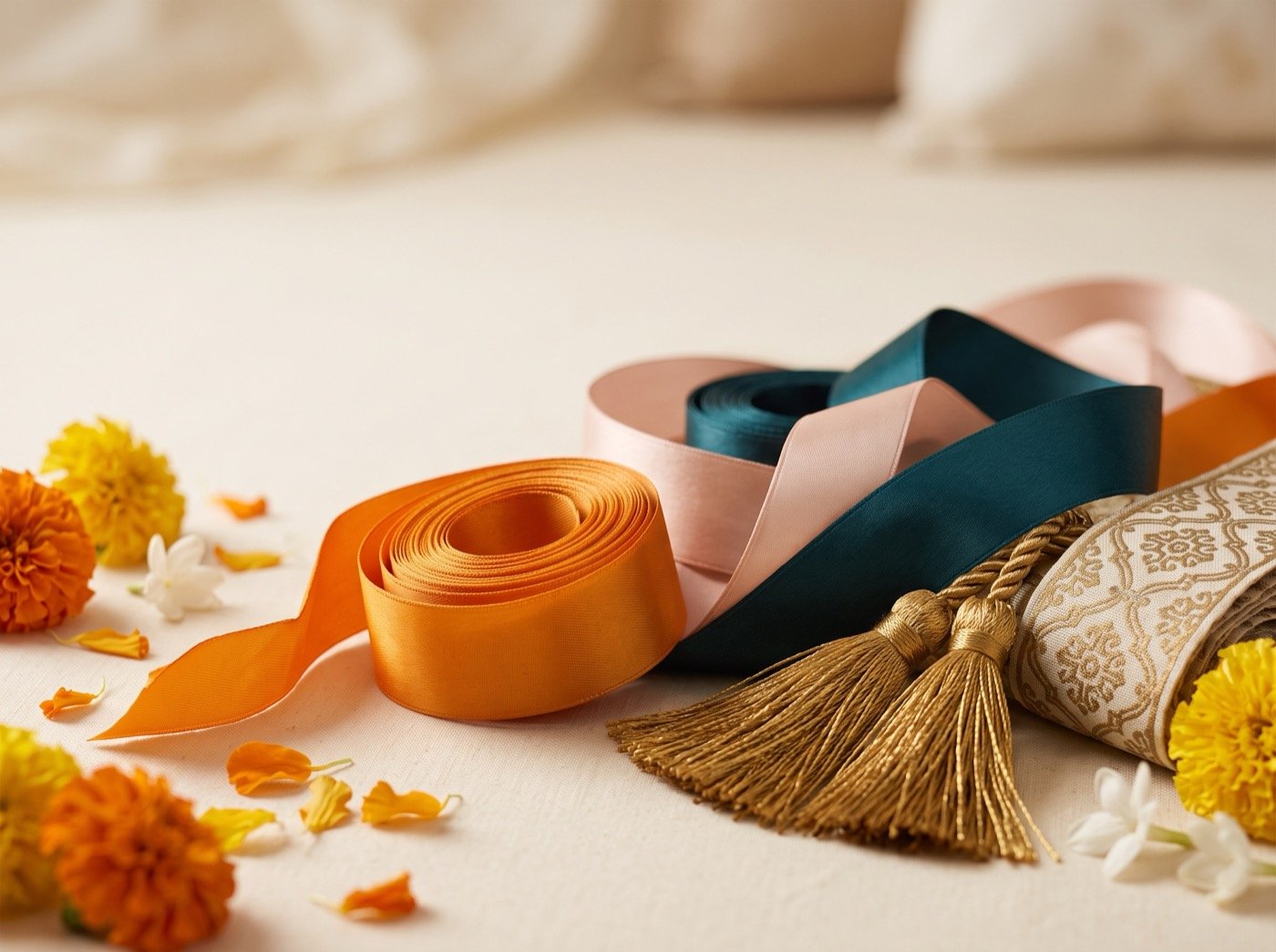 Hand-finishing a luxury gift ribbon